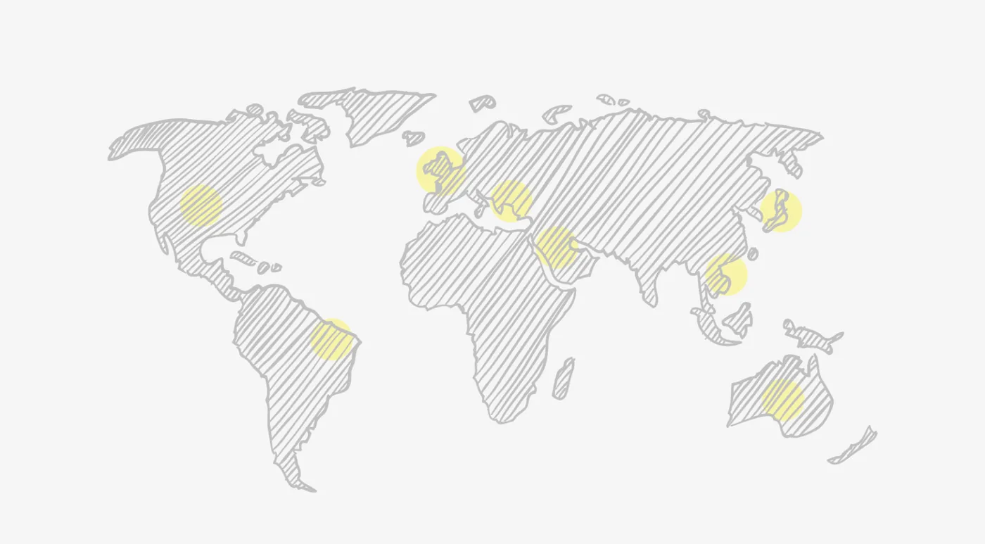 World map showing the export markets of Pauls International